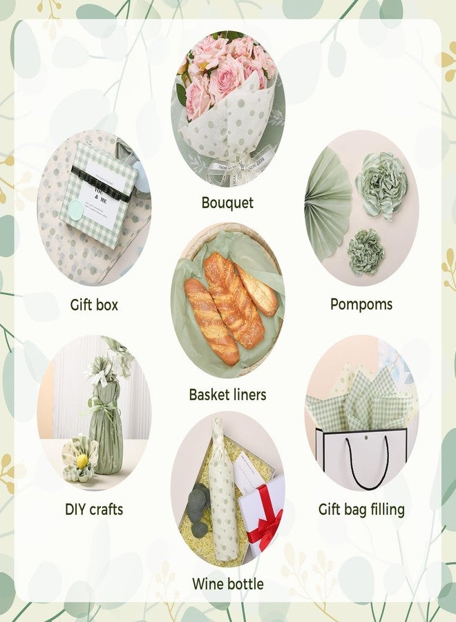 woric 120 Sheets Green Tissue Paper for Gift Bags, Sage Green Gift Tissue Paper Bulk with Botanical Stripe Dot for Wedding Baby Shower Birthday Party DIY Crafts Packaging, 14 x 20 Inch - Image 5